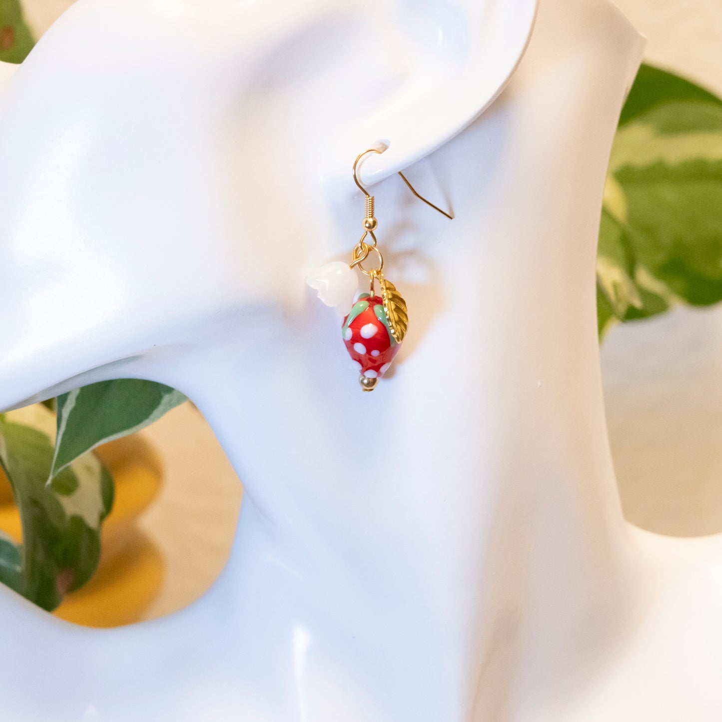 red strawberry glass earrings