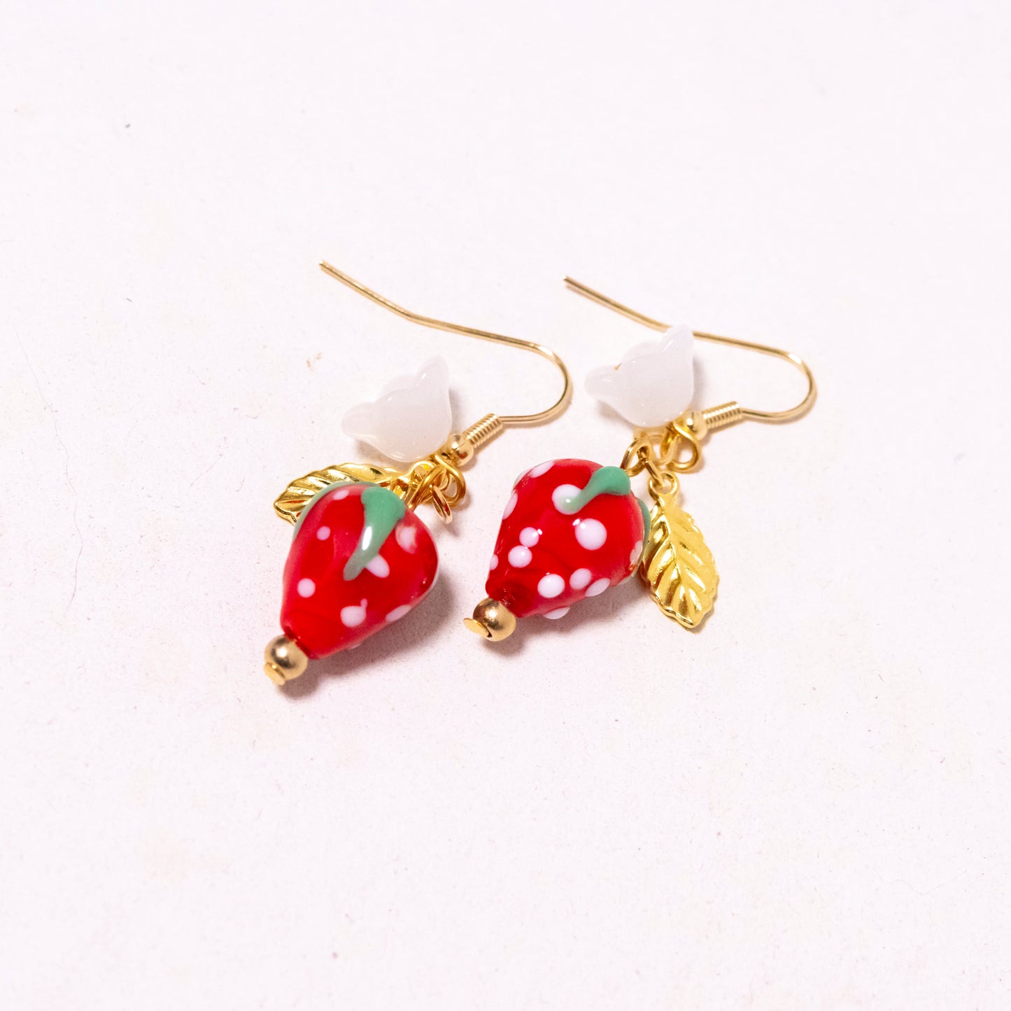 red strawberry glass earrings