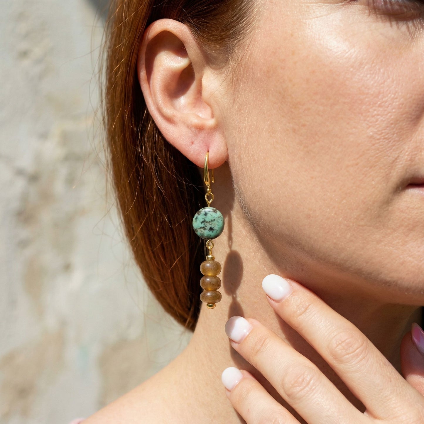 african turquoise & amber calcedony earrings