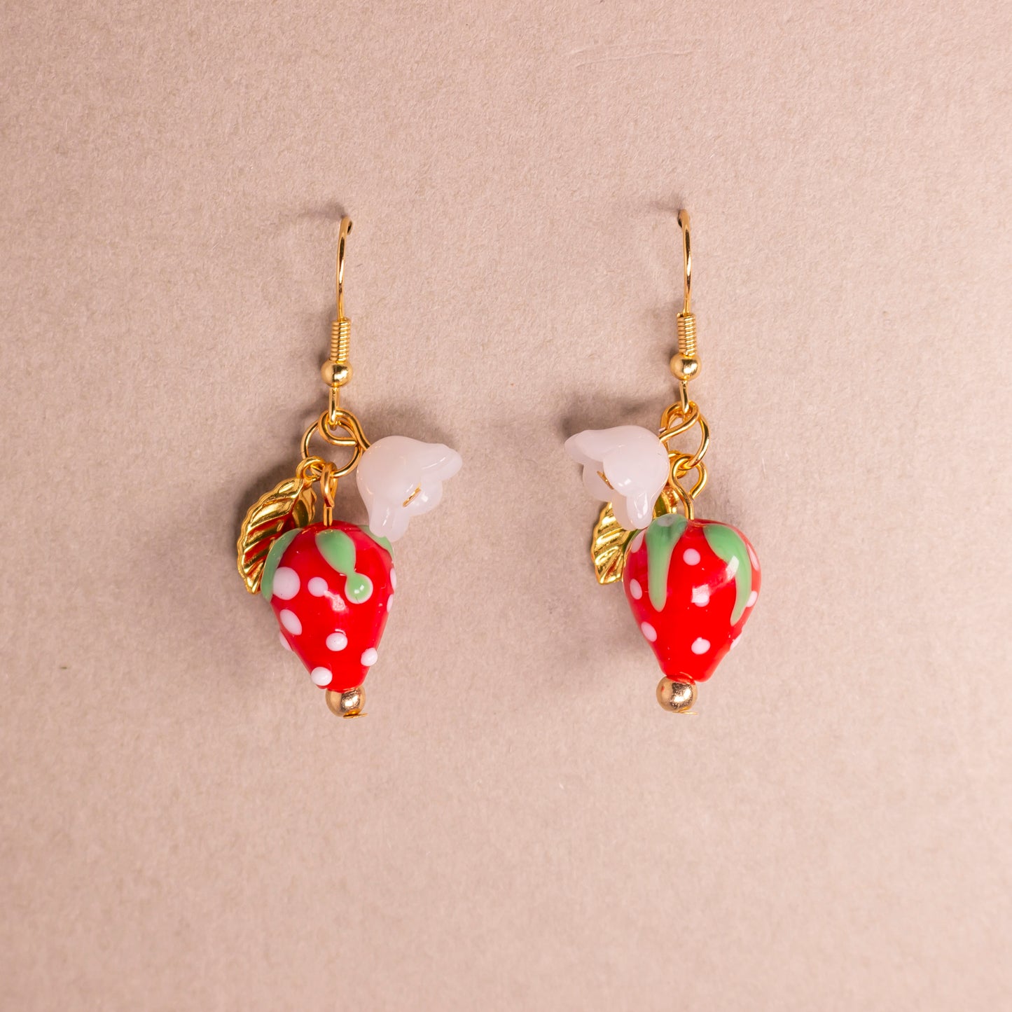 red strawberry glass earrings