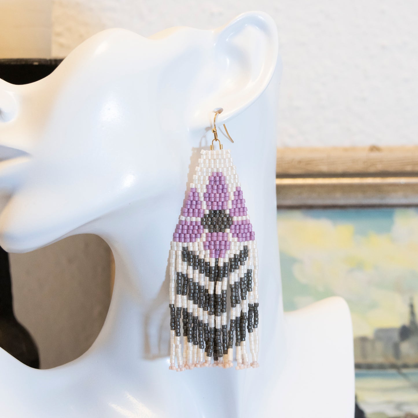 lilac-grey flower | beaded statement earrings