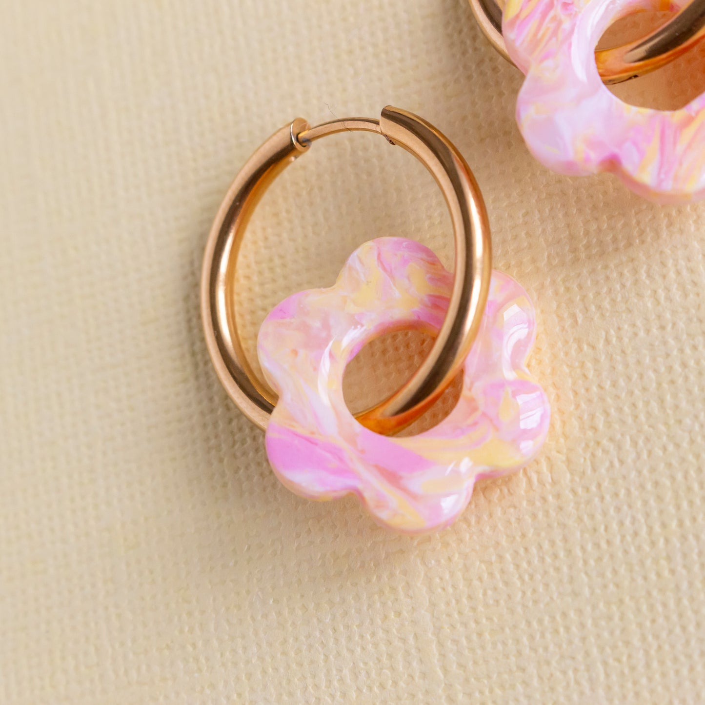 pastel tie dye flower hoop earrings | yellow & pink