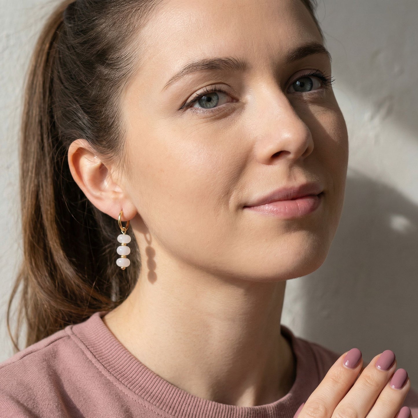 rose quartz bubble earrings