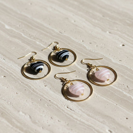 murano style glass heart hoops | various colors