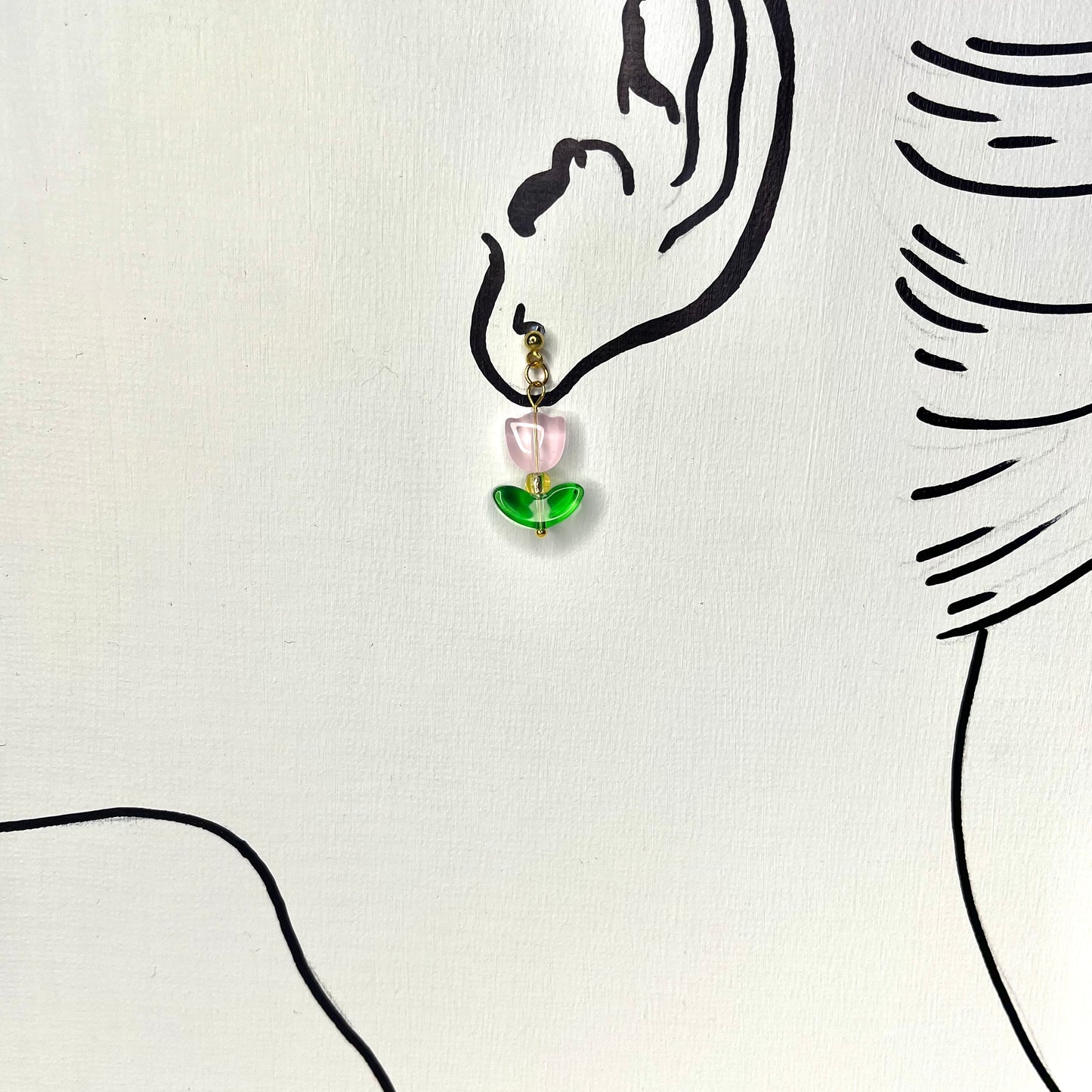 pink glass bead tulip earrings
