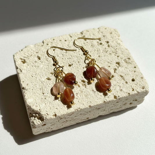burgundy rutilated quartz pebble earrings