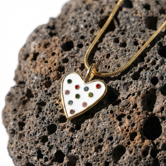 white bejeweled heart pendant necklace