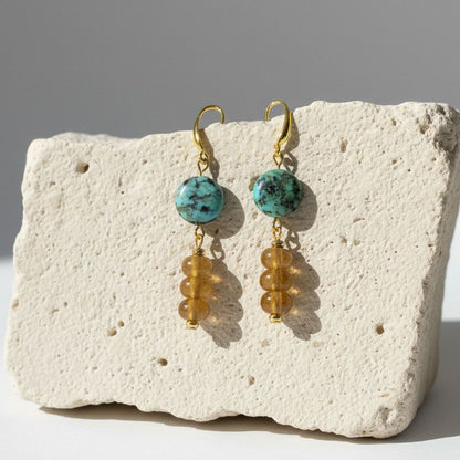 african turquoise & amber calcedony earrings