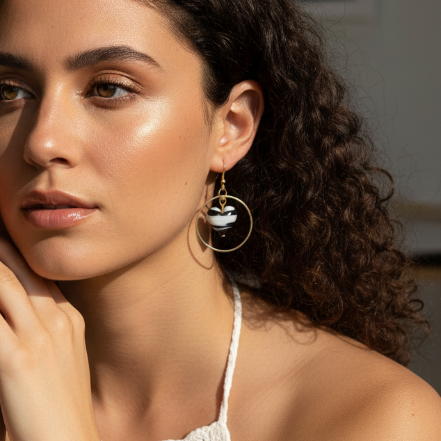 murano style glass heart hoops | various colors