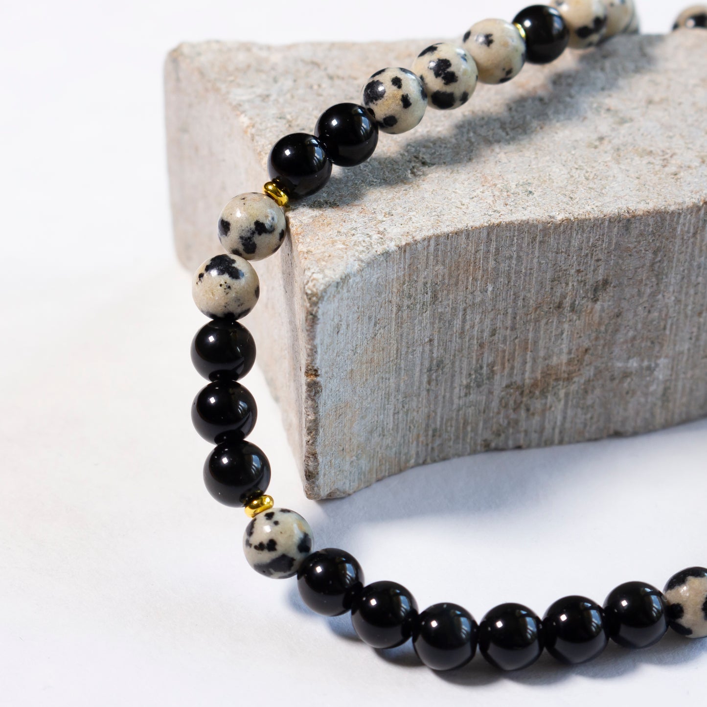 natural stone chocker #07 | obsidian + dalmation jasper