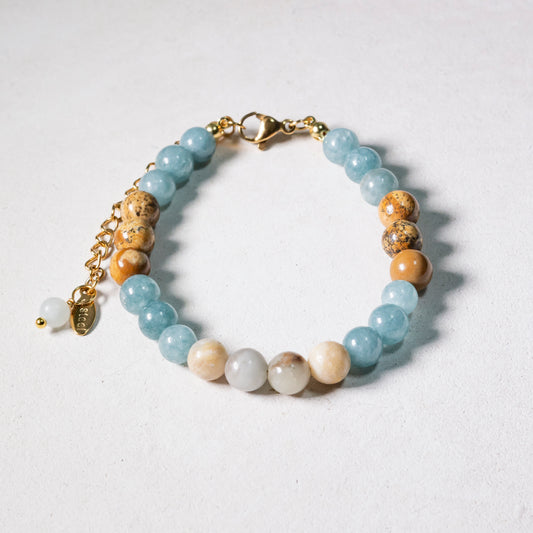 natural stone bracelet #02 | amazonite + picture jasper + aquamarine