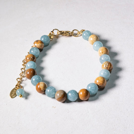 natural stone bracelet #03 | aquamarine + picture jasper