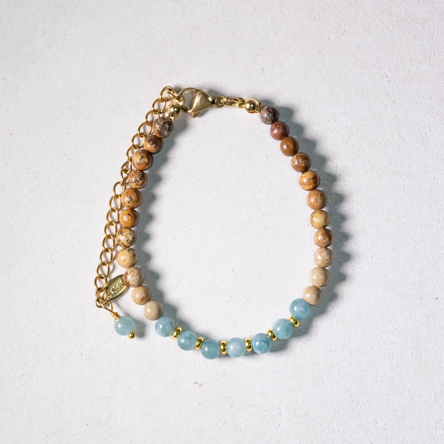 natural stone bracelet #04 | aquamarine + picture jasper