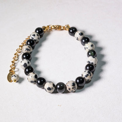 natural stone bracelet #05 | obsidian + dalmation jasper