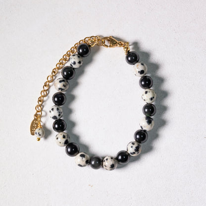 natural stone bracelet #05 | obsidian + dalmation jasper