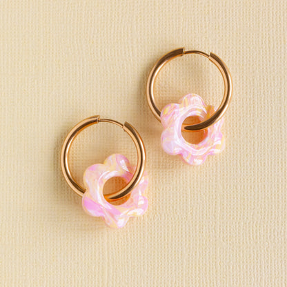 pastel tie dye flower hoop earrings | yellow & pink