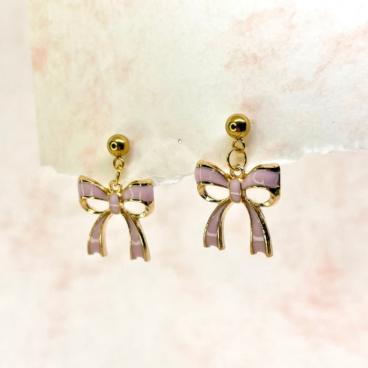 pink & gold bow earrings | medium