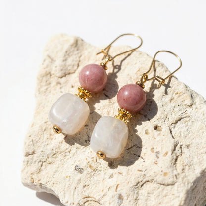rhodonite & rose quartz earrings