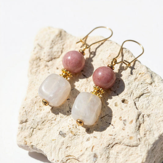 rhodonite & rose quartz earrings